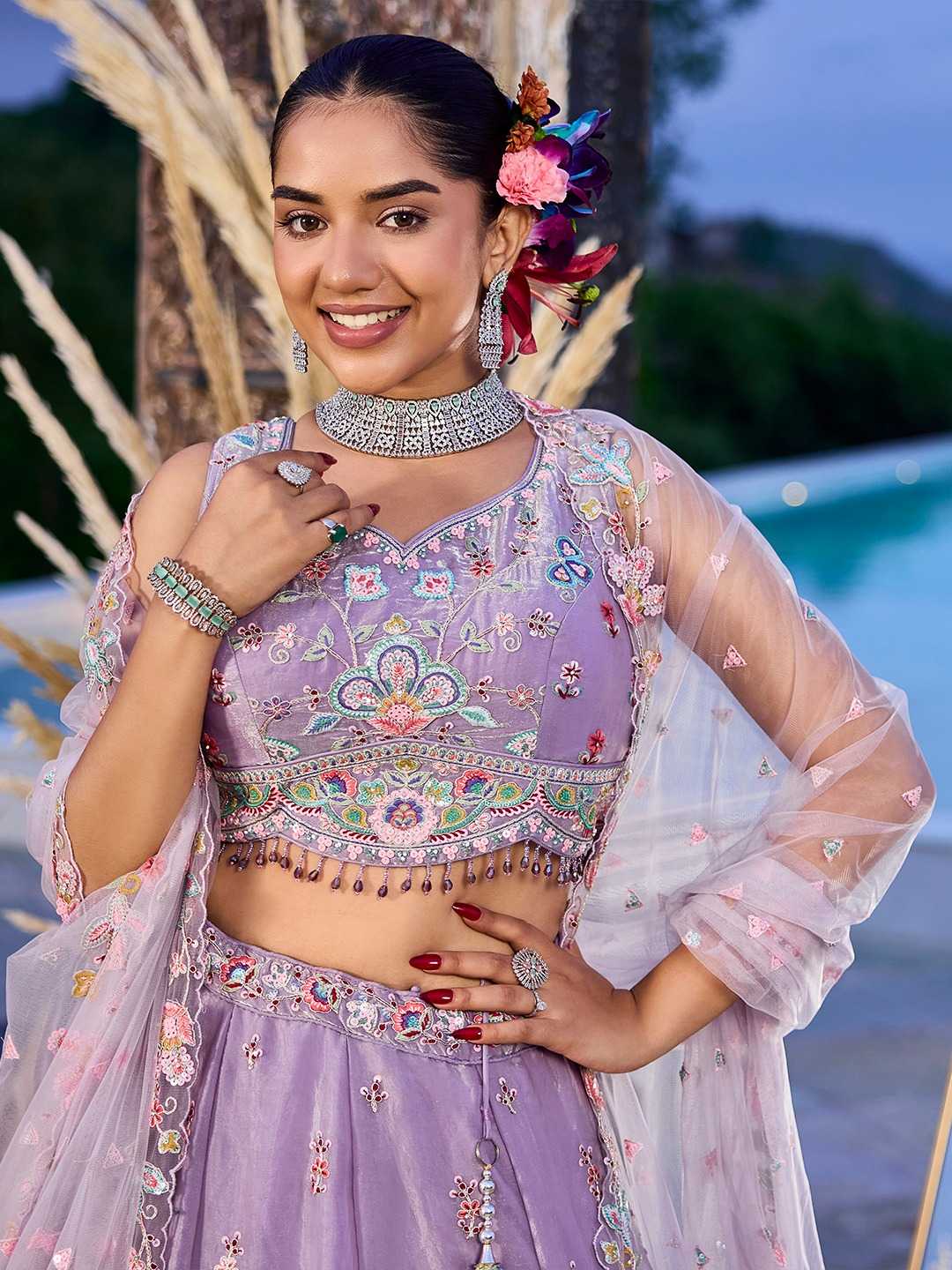 Satin Silk Embroidered Sequins Lehenga
